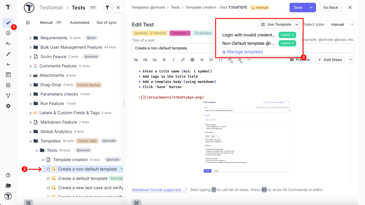 Use Test or Suite Templates
